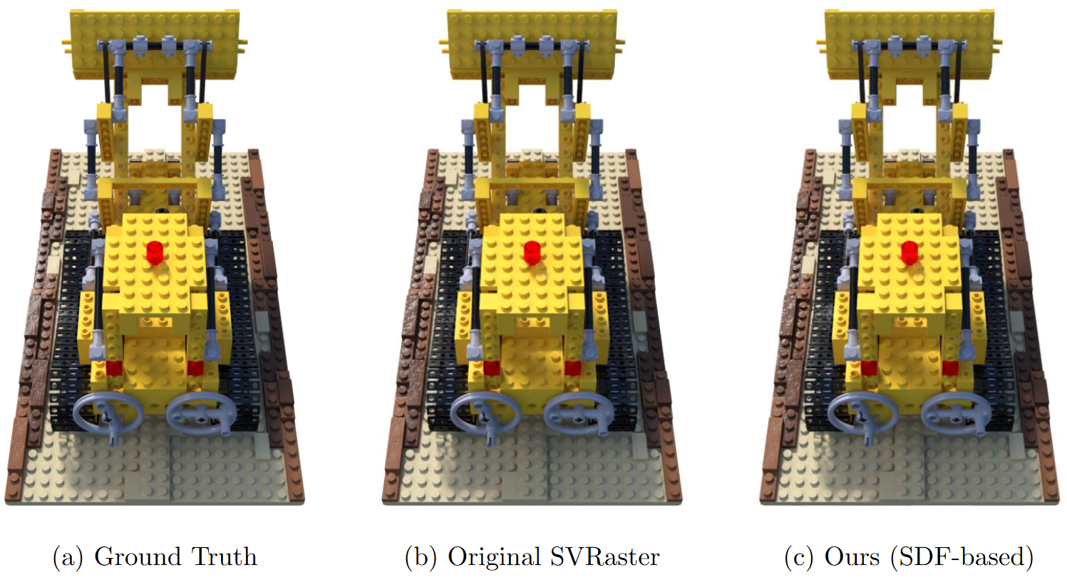 Novel View Rendering: SVRaster (left) vs. Ours (right)